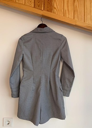 Stradivarius Gri Ekose Desenli Ceket Elbise - Görsel 3