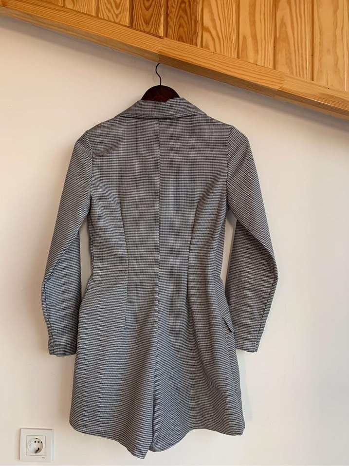 Stradivarius Gri Ekose Desenli Ceket Elbise - Görsel 3