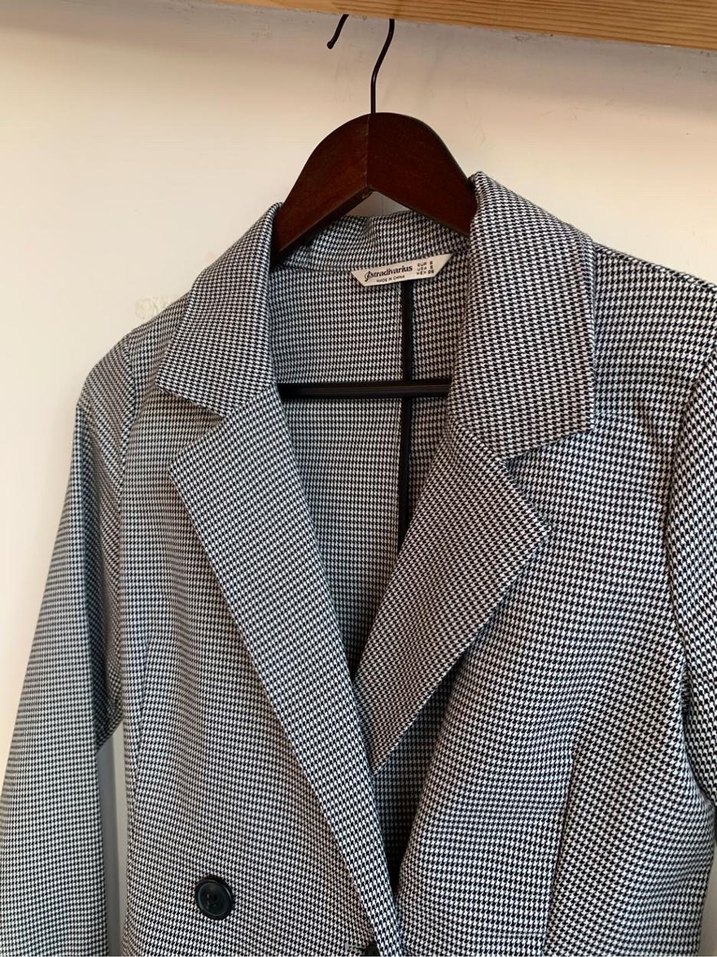 Stradivarius Gri Ekose Desenli Ceket Elbise - Görsel 2