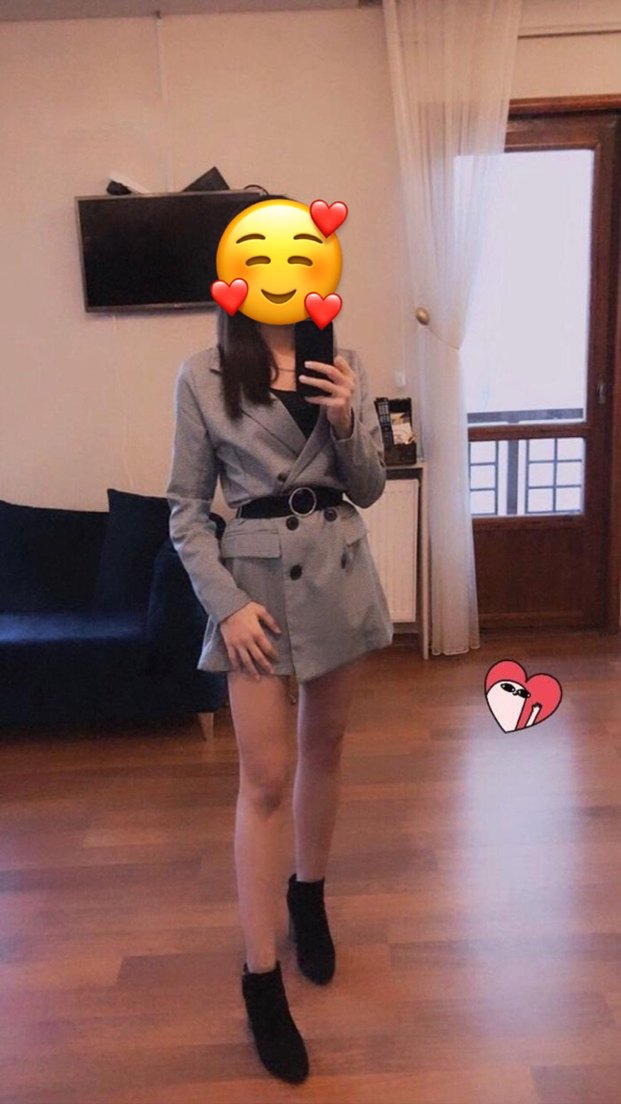 Stradivarius Gri Ekose Desenli Ceket Elbise - Görsel 4