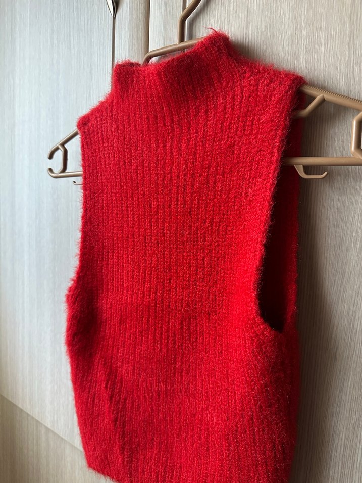 Kırmızı Yüksek Yaka Örgü Kadın Süveter - Görsel 2