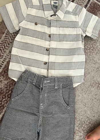 Gri Çizgili Bebek Erkek Denim Takım