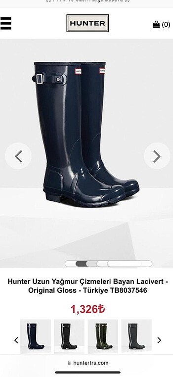 hunter navy blue lacivert yağmur çizmesi