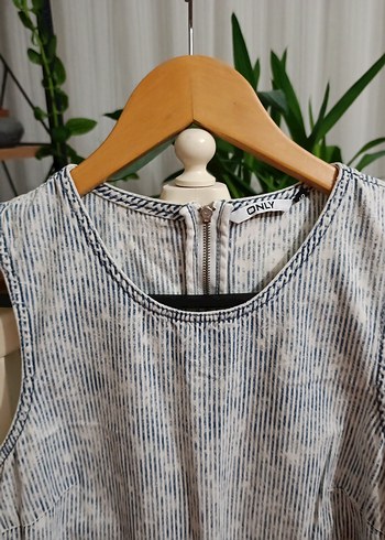 36 Beden mavi Renk Beyaz Mavi Batik Desenli Kadın Günlük Denim Elbise