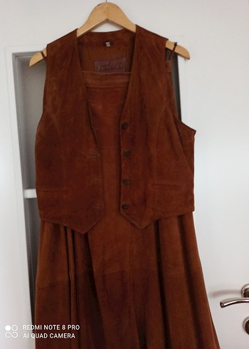 Kahverengi Süet Midi Uzun Bohem Etek ve yelek - Görsel 10