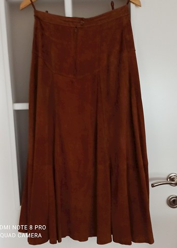 Kahverengi Süet Midi Uzun Bohem Etek ve yelek - Görsel 8