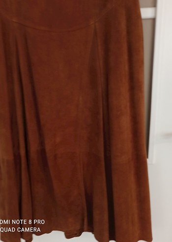 Kahverengi Süet Midi Uzun Bohem Etek ve yelek - Görsel 5