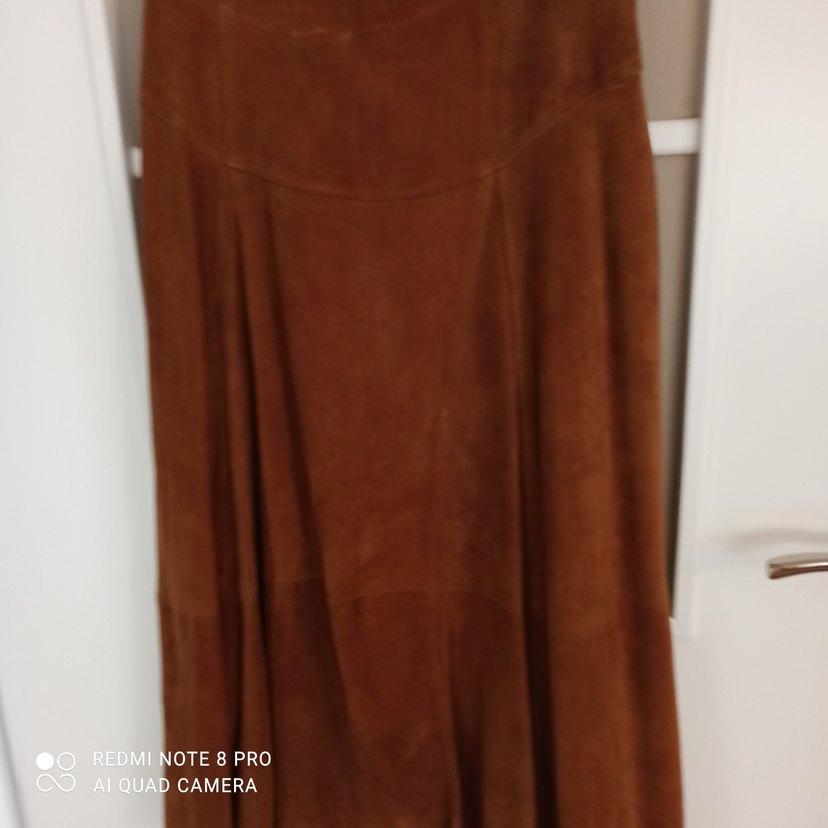 Kahverengi Süet Midi Uzun Bohem Etek ve yelek - Görsel 4