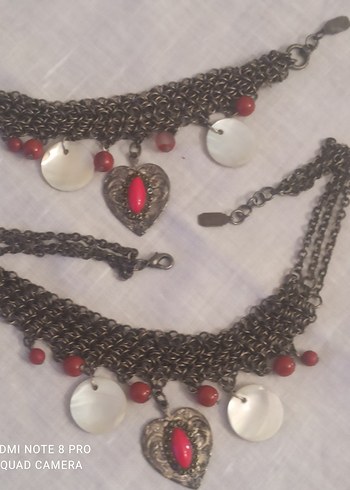 otantik Kırmızı Taşlı  Kadın Kolye ve bileklik. - Görsel 6