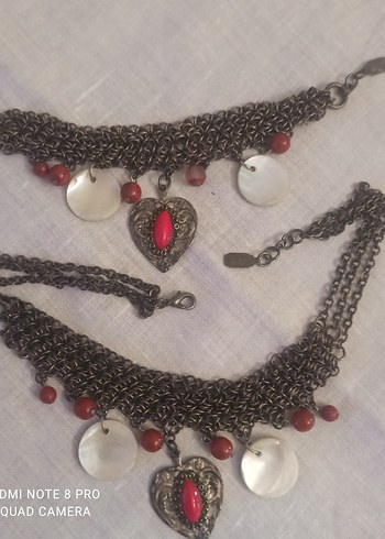 otantik Kırmızı Taşlı  Kadın Kolye ve bileklik. - Görsel 4