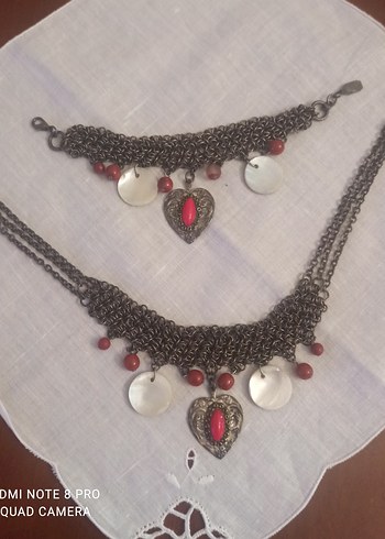 otantik Kırmızı Taşlı  Kadın Kolye ve bileklik. - Görsel 3