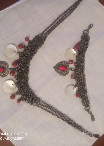 otantik Kırmızı Taşlı  Kadın Kolye ve bileklik. - Görsel 5