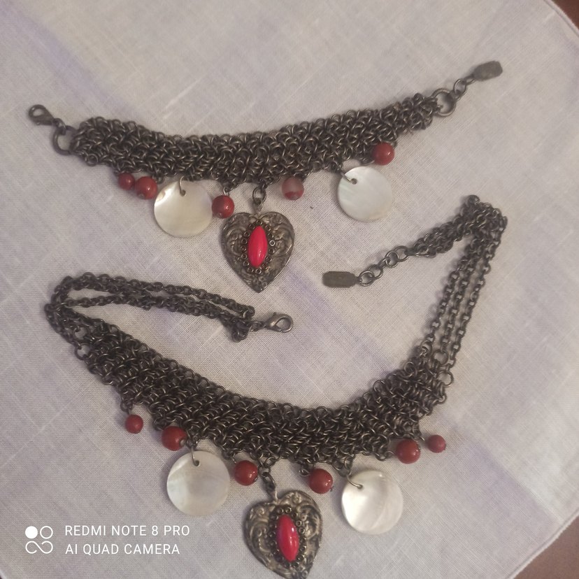 otantik Kırmızı Taşlı  Kadın Kolye ve bileklik. - Görsel 4