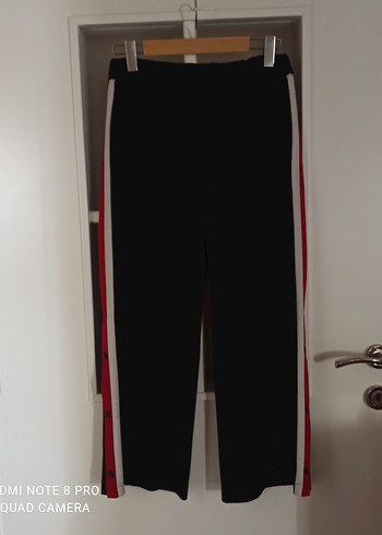 Düğmeli Siyah Çizgili Kadın Kumaş Pantolon - Görsel 3