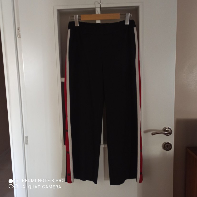 Düğmeli Siyah Çizgili Kadın Kumaş Pantolon - Görsel 3