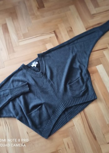 Gri V Yaka Örgü Kadın Kazak - Görsel 3