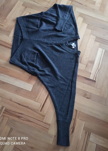 Gri V Yaka Örgü Kadın Kazak - Görsel 2