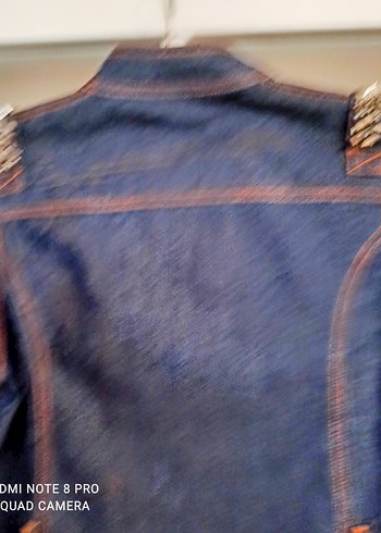 Nakışlı Lacivert Biker Kot Ceket - Görsel 8