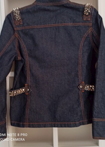 Nakışlı Lacivert Biker Kot Ceket - Görsel 2