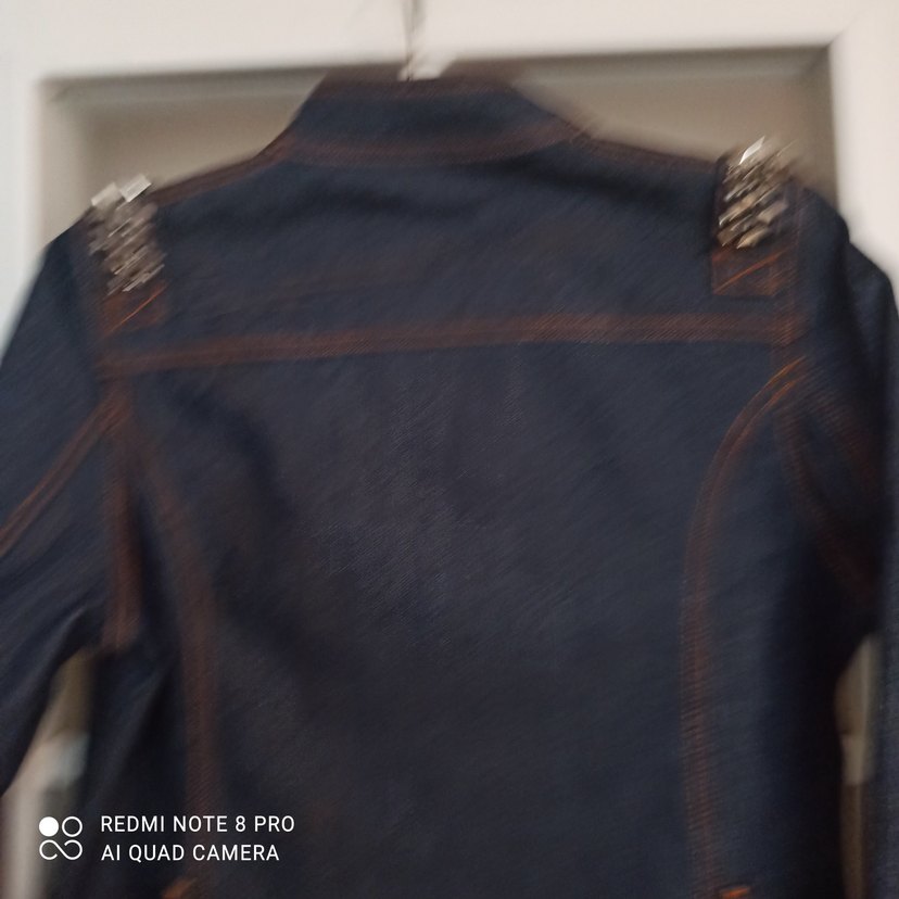 Nakışlı Lacivert Biker Kot Ceket - Görsel 4