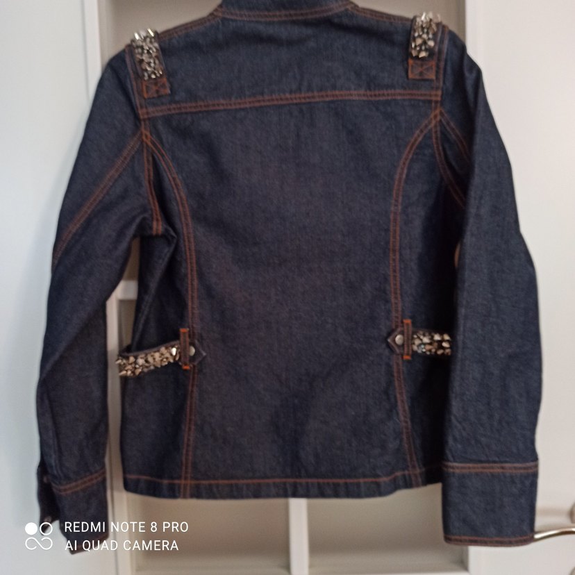 Nakışlı Lacivert Biker Kot Ceket - Görsel 2