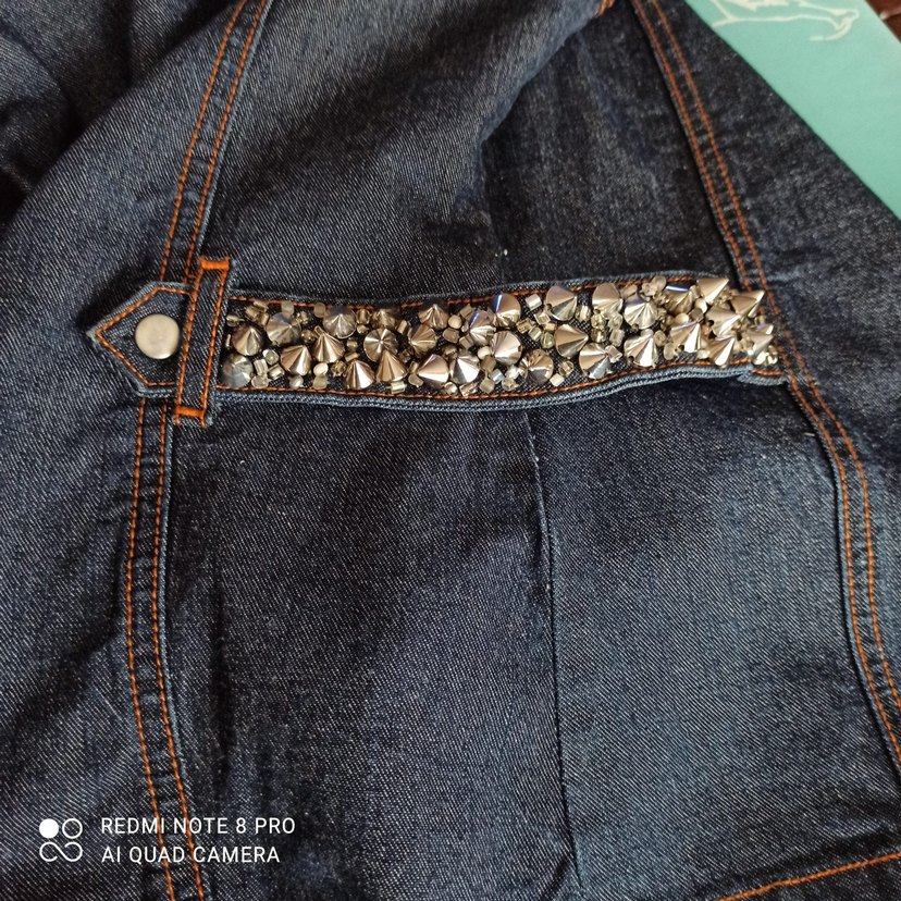 Nakışlı Lacivert Biker Kot Ceket - Görsel 5