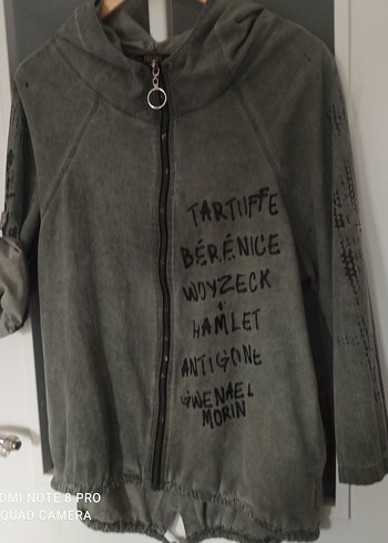 haki  Kadın Keten Fermuarlı Ceket - Görsel 5