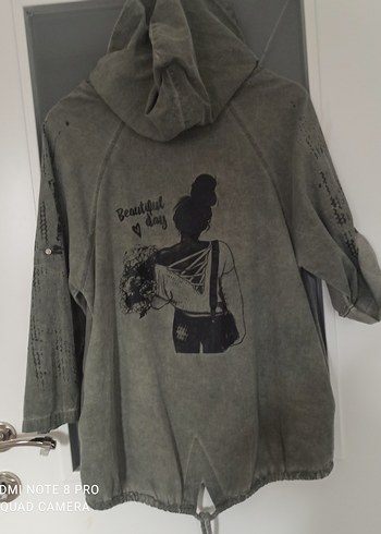 haki  Kadın Keten Fermuarlı Ceket - Görsel 3