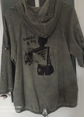 haki  Kadın Keten Fermuarlı Ceket - Görsel 4