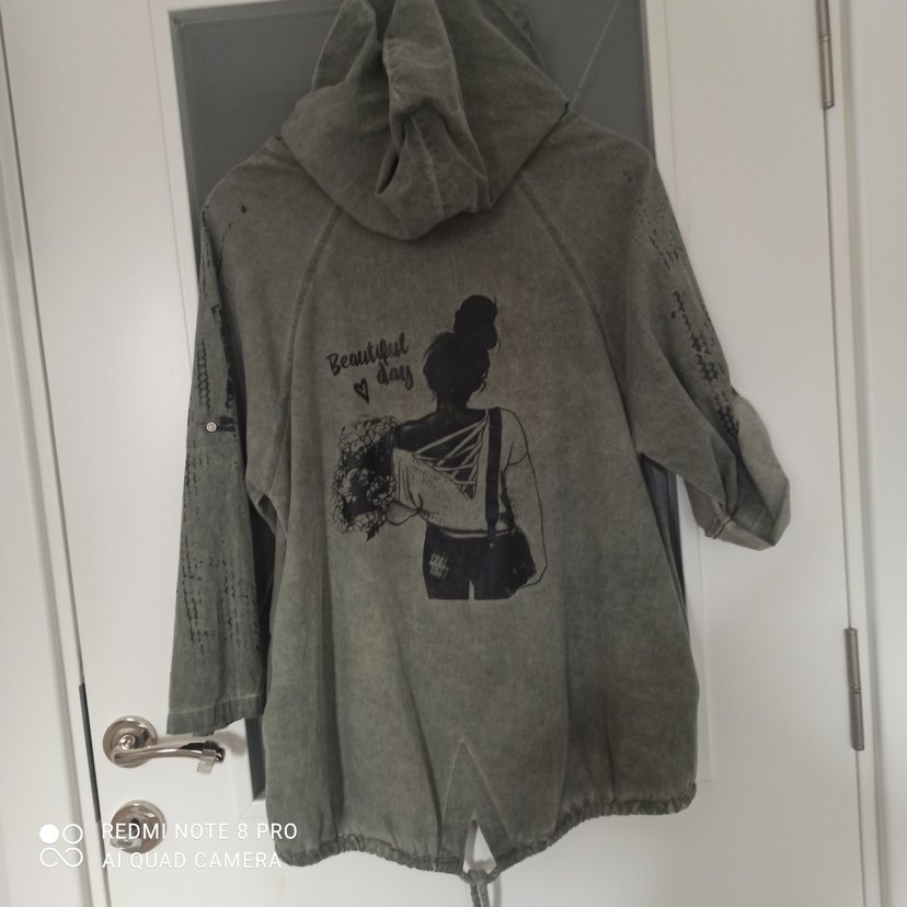 haki  Kadın Keten Fermuarlı Ceket - Görsel 3