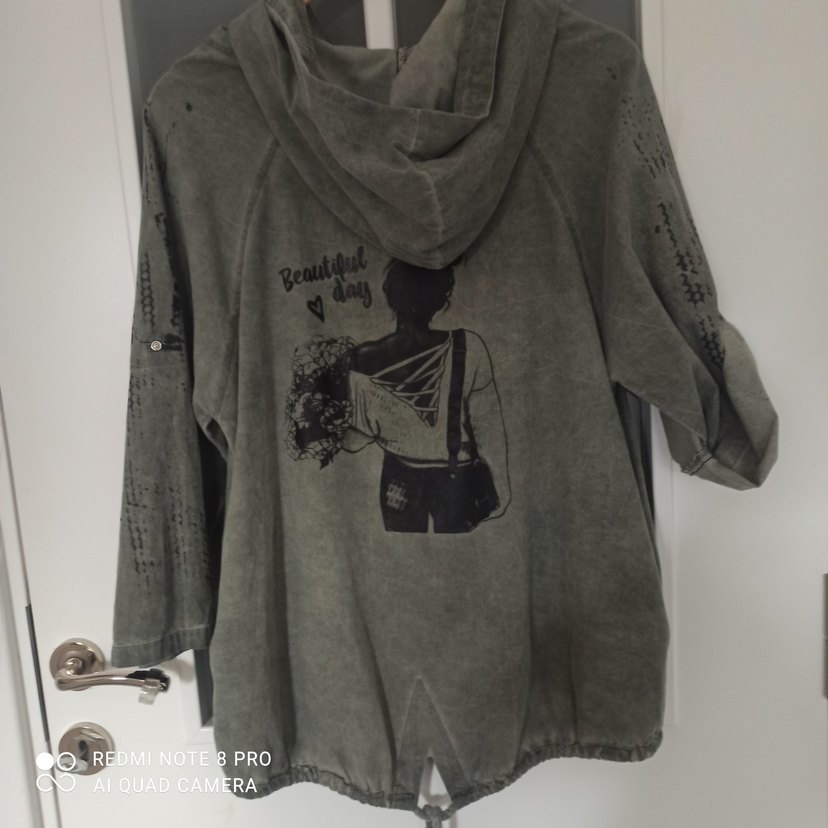 haki  Kadın Keten Fermuarlı Ceket - Görsel 4