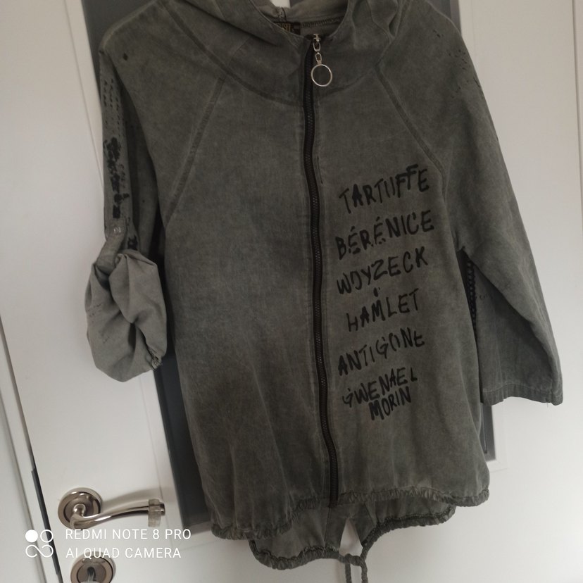 haki  Kadın Keten Fermuarlı Ceket - Görsel 2