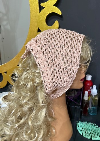 Pembe Dantel Örgü Bohem Saç Bandı