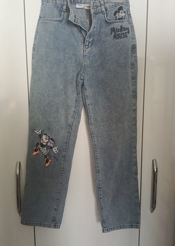 mavi Baskılı Düğmeli kız çocuk Jean