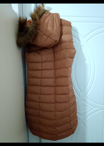 Kahverengi Uzun Kürklü Kadın şişme Yelek - Görsel 2