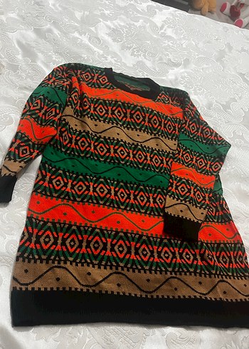 Renkli Bohem Desenli Kadın Uzun Kazak - Görsel 2