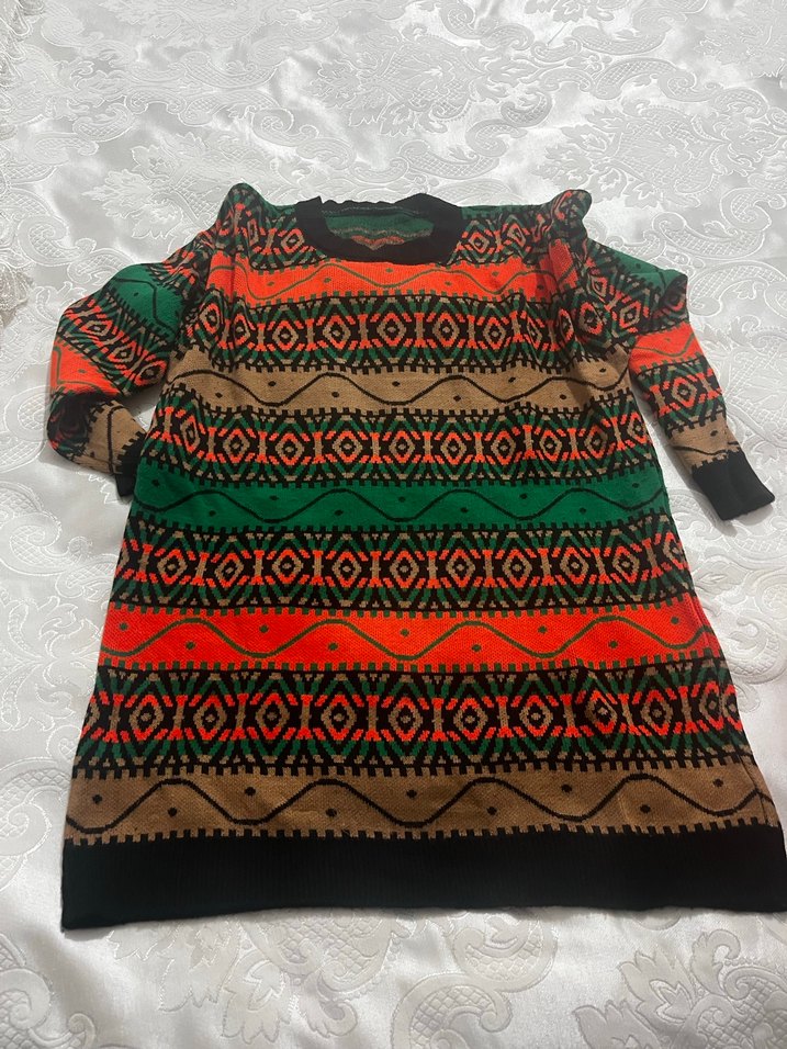 Renkli Bohem Desenli Kadın Uzun Kazak - Görsel 4