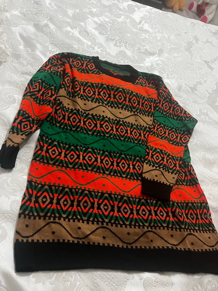 Renkli Bohem Desenli Kadın Uzun Kazak - Görsel 2