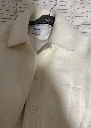 Düğmeli Beyaz Kadın Midi Mont - Görsel 2