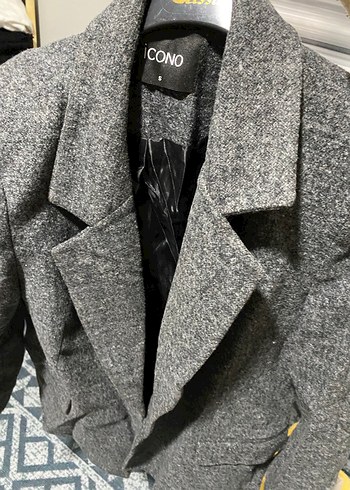 Gri Düğmeli Midi Yün Ceket - Görsel 3