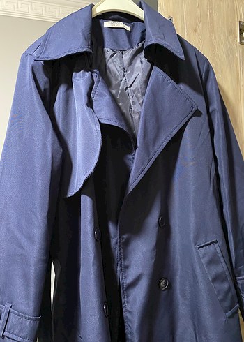 Kadın Lacivert Uzun Trençkot Kemerli - Görsel 3