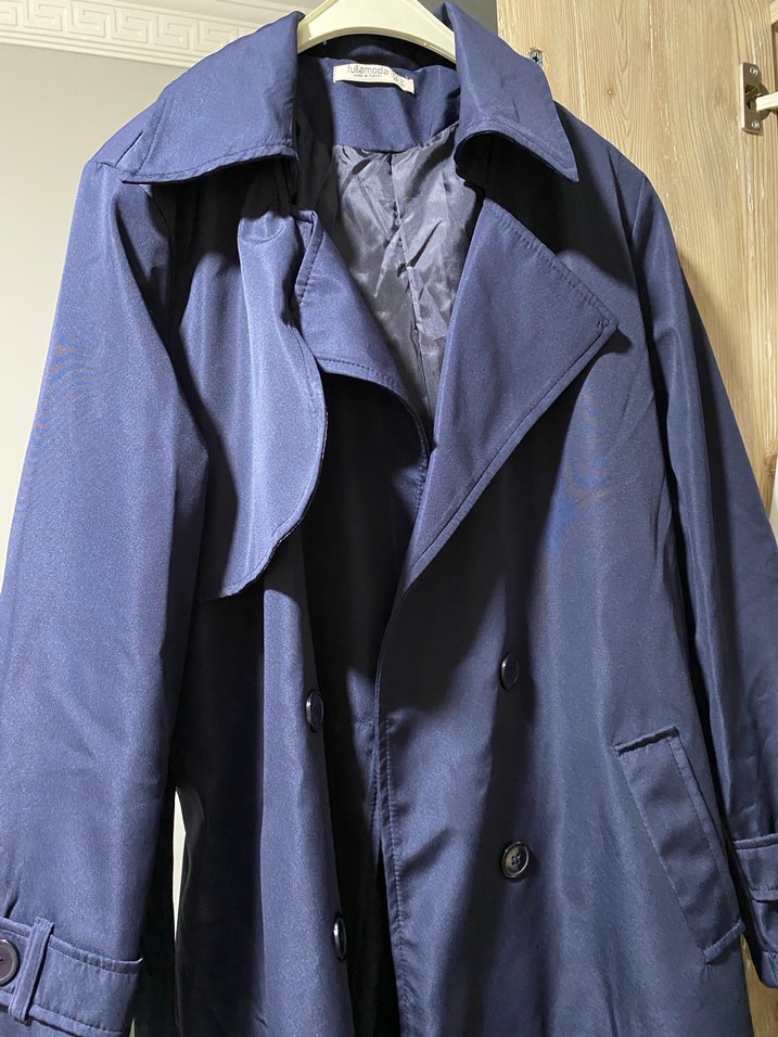 Kadın Lacivert Uzun Trençkot Kemerli - Görsel 3