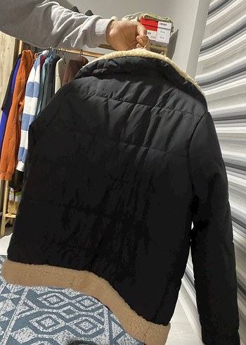 Siyah Kadın Kürk Detaylı Street Wear Ceket - Görsel 2