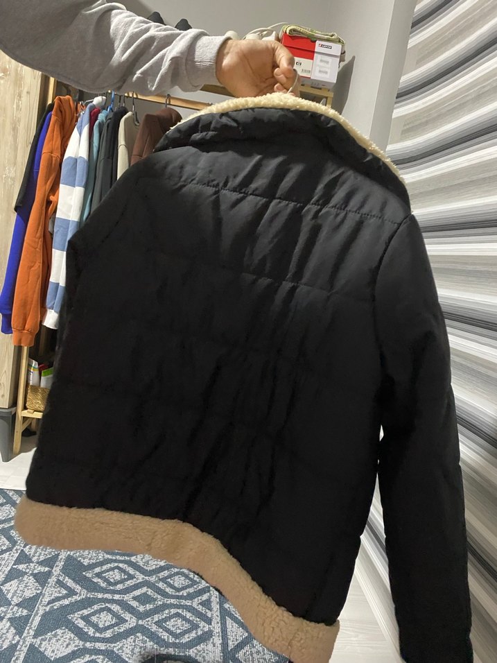 Siyah Kadın Kürk Detaylı Street Wear Ceket - Görsel 2