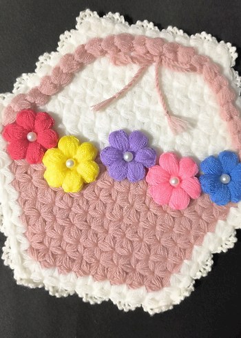 Diğer Pastel Renkli Çiçekli Sepet Örgü Süs