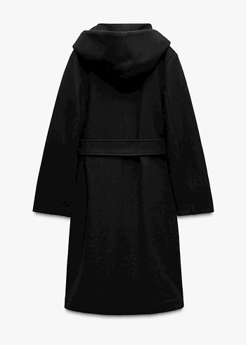 Zara Kemerli Siyah Kapüşonlu Kaban