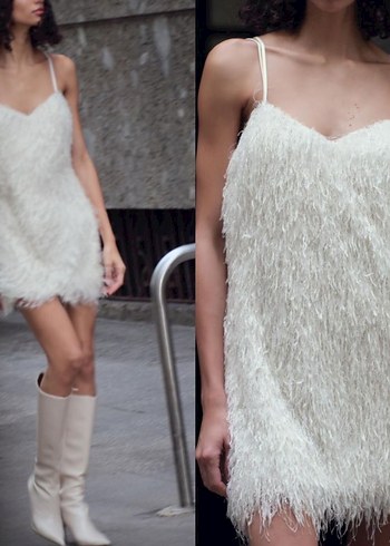 Zara Beyaz Mini Straplez Abiye Elbise