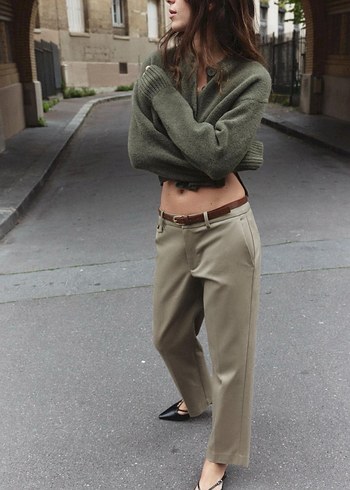 Kadın Haki Regular Fit Cigarette Pantolon - Görsel 3