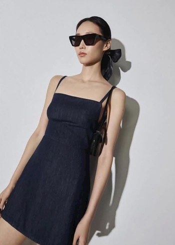 Lacivert Mini Denim Elbise