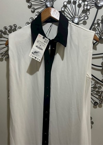 Siyah Yakalı Beyaz Mini Elbise - Görsel 4